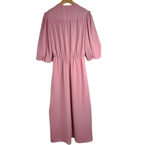 NWT 70s Bernadette Design Old Rose Mauve Pink Faux Wrap Long Prairie Gown Formal - Picture 6 of 11